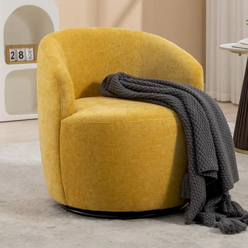 Fauteuil pivotant moderne jaune chenille 25,6 po avec anneau métallique