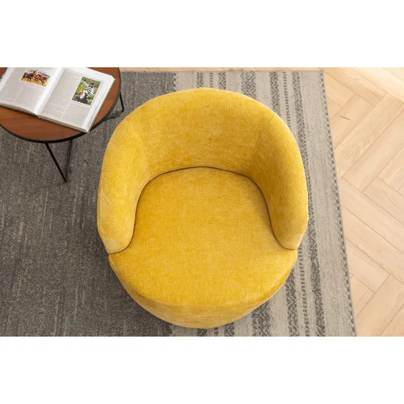 Fauteuil pivotant moderne jaune chenille 25,6 po avec anneau métallique