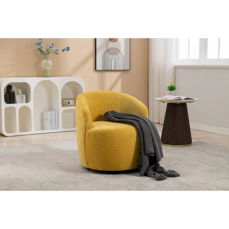 Fauteuil pivotant moderne jaune chenille 25,6 po avec anneau métallique