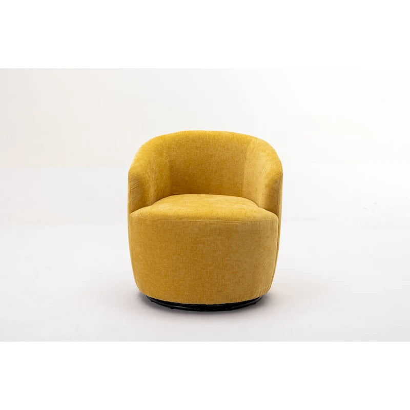 Fauteuil pivotant moderne jaune chenille 25,6 po avec anneau métallique