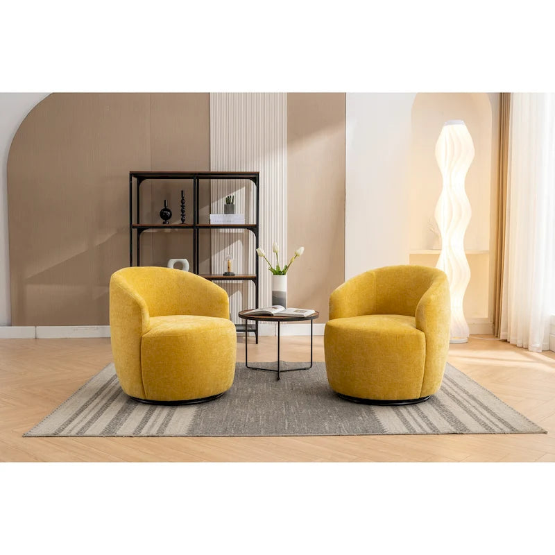 Fauteuil pivotant moderne jaune chenille 25,6 po avec anneau métallique
