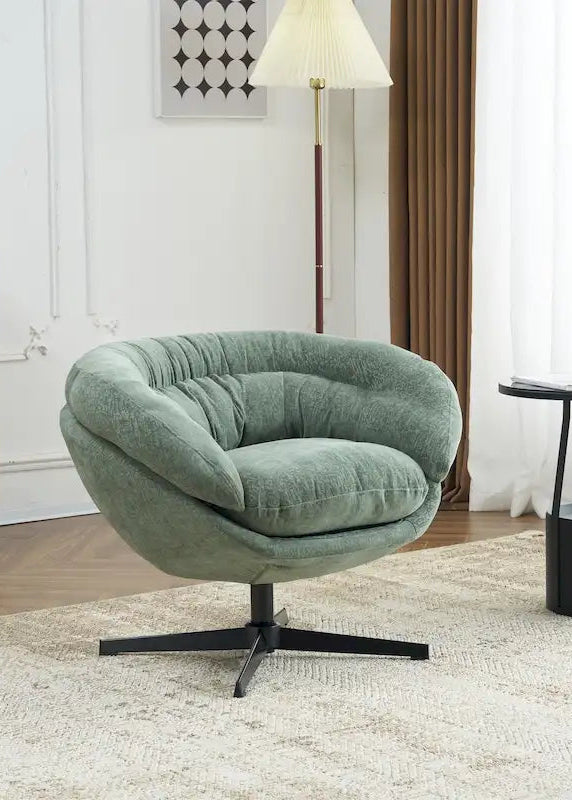 Fauteuil club/d'appoint pivotant à 360° en chenille avec coussin amovible, chaise de bureau ronde avec base en métal noir