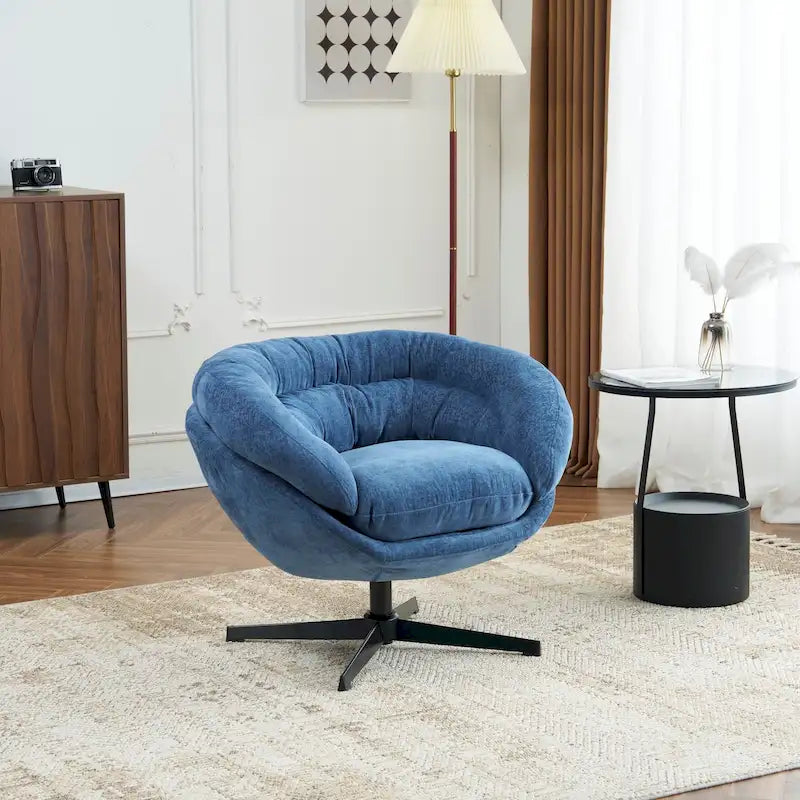 Fauteuil club/d'appoint pivotant à 360° en chenille avec coussin amovible, chaise de bureau ronde avec base en métal noir