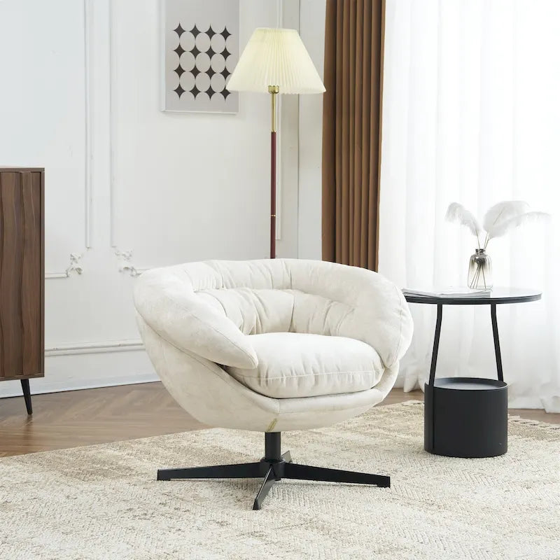 Fauteuil club/d'appoint pivotant à 360° en chenille avec coussin amovible, chaise de bureau ronde avec base en métal noir