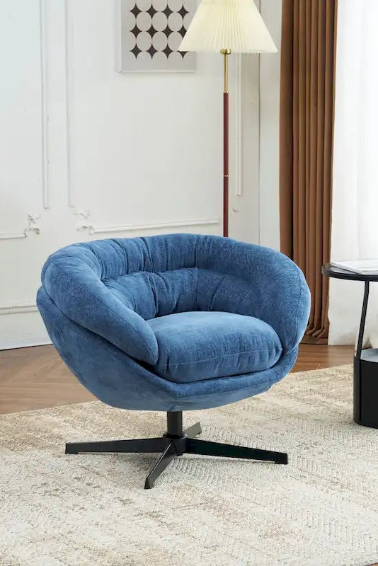 Chenille Upholstered 360 Swivel Club Chair/Accent Chair with Removable Cushion, Round Office Chair with Black Metal Base