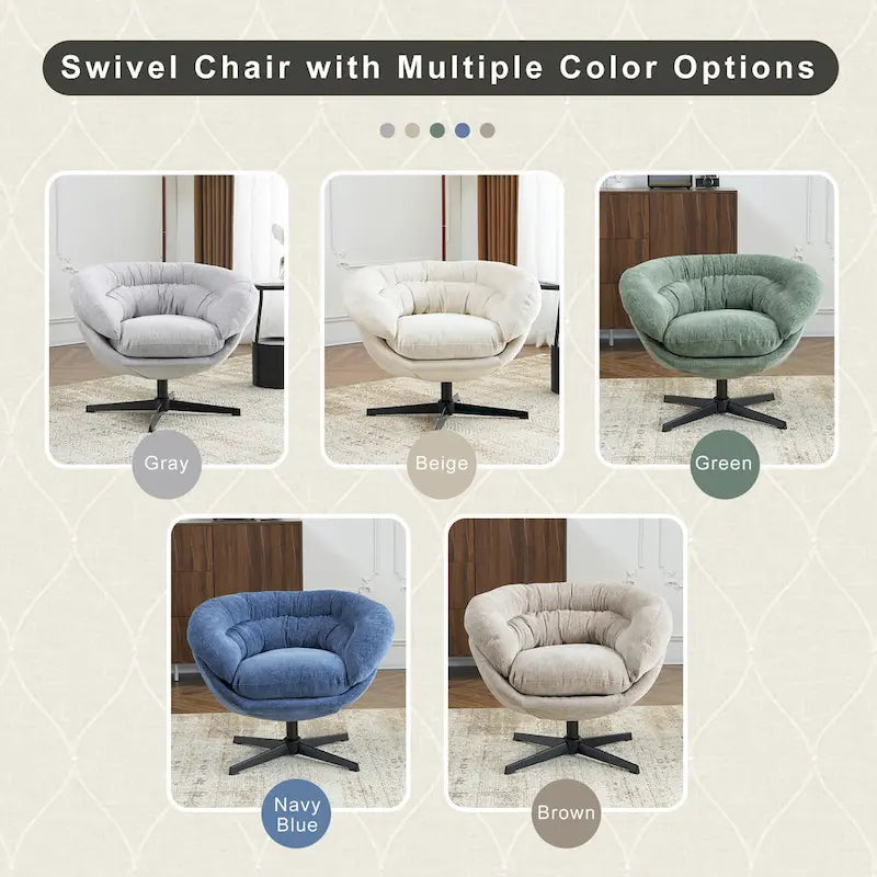 Fauteuil club/d'appoint pivotant à 360° en chenille avec coussin amovible, chaise de bureau ronde avec base en métal noir
