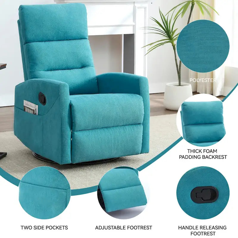 Fauteuil inclinable manuel en tissu avec fonction bascule et pivotante pour le salon