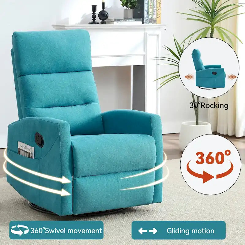 Fauteuil inclinable manuel en tissu avec fonction bascule et pivotante pour le salon