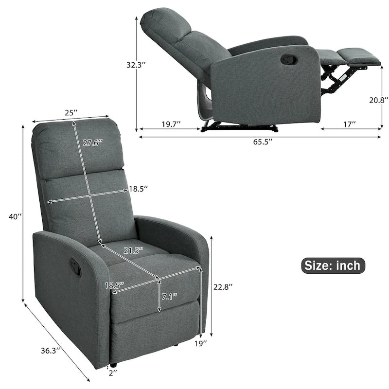Fauteuil inclinable manuel moderne Fauteuil de cinéma maison inclinable manuel avec dossier réglable pour salon
