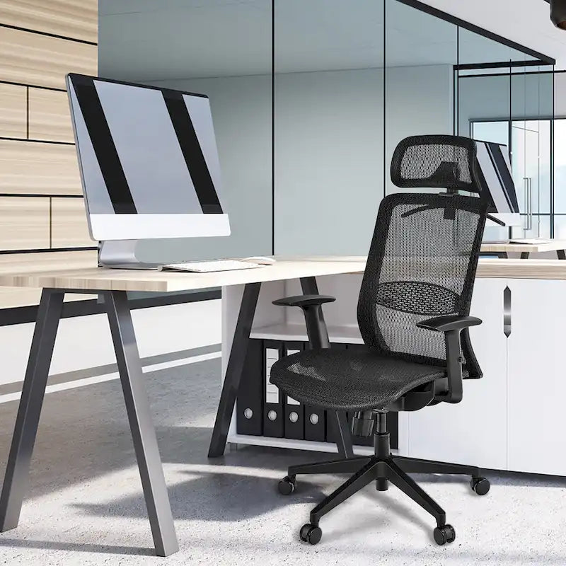 Chaise de bureau ergonomique à dossier haut en maille avec repose-pieds inclinable