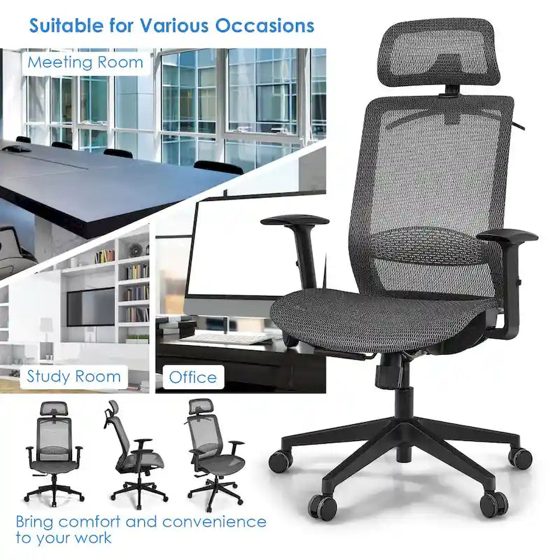 Chaise de bureau ergonomique à dossier haut en maille avec repose-pieds inclinable