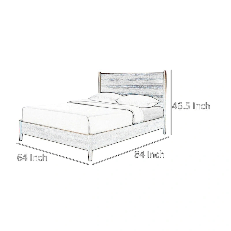 Lit double Carry Queen, tête de lit rembourrée en bouclette beige, bois massif noyer marron