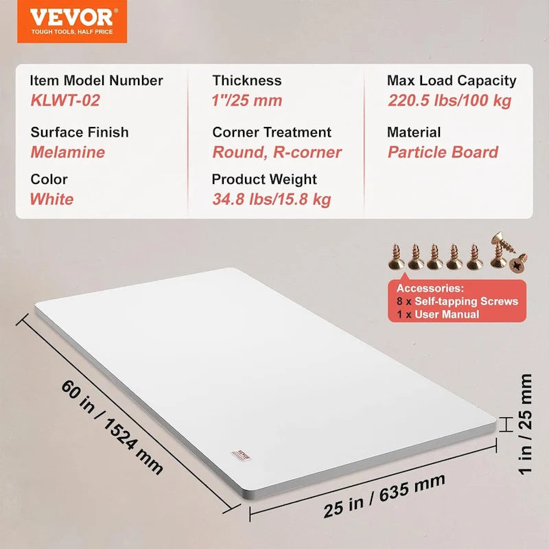 Plateau de table rectangulaire 60 x 25 pouces pour bureau assis-debout réglable, blanc - 34.8