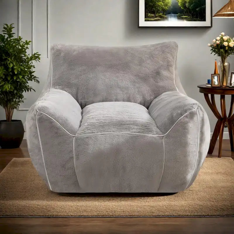 Pouf poire en fausse fourrure avec dossier, rembourrage en mousse déchiquetée haute densité et design polyvalent