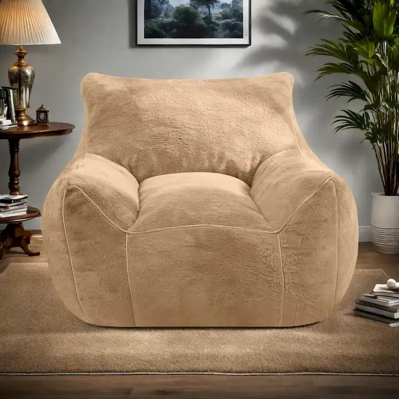 Pouf poire en fausse fourrure avec dossier, rembourrage en mousse déchiquetée haute densité et design polyvalent
