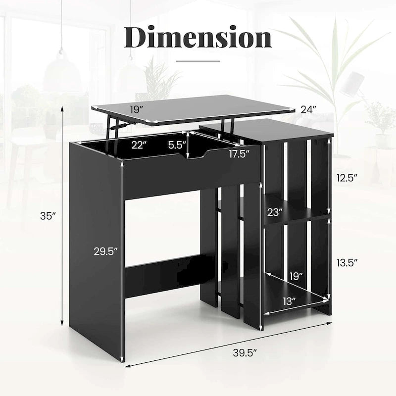 Bureau informatique relevable avec rangements cachés - Voir détails