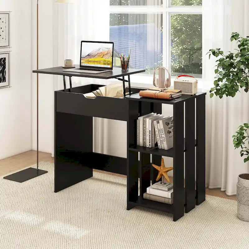 Bureau informatique relevable avec rangements cachés - Voir détails