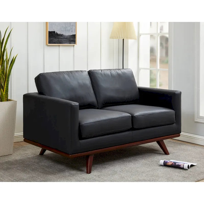 Causeuse Chester Modern Leather 2 places, canapé avec base en bois de bouleau pour salon, chambre, jardin - 58.27