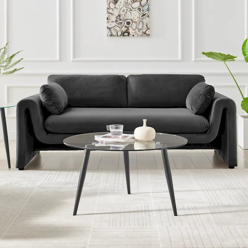 Table basse Van Beuren avec pieds coniques et plateau en verre