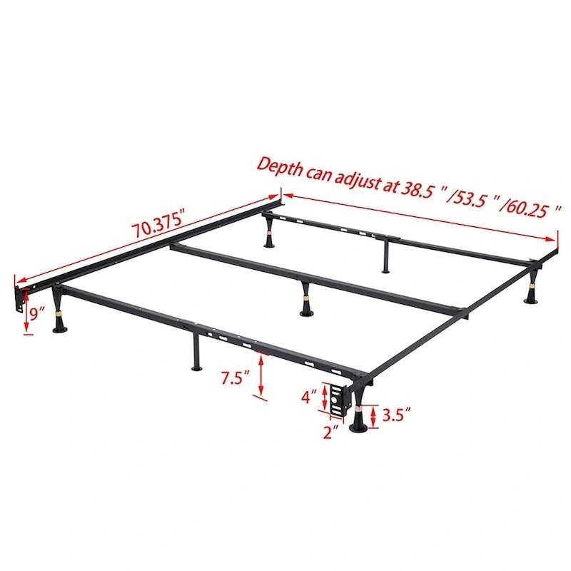 Cadre de lit double/double XL/grand en métal (pieds glissants)