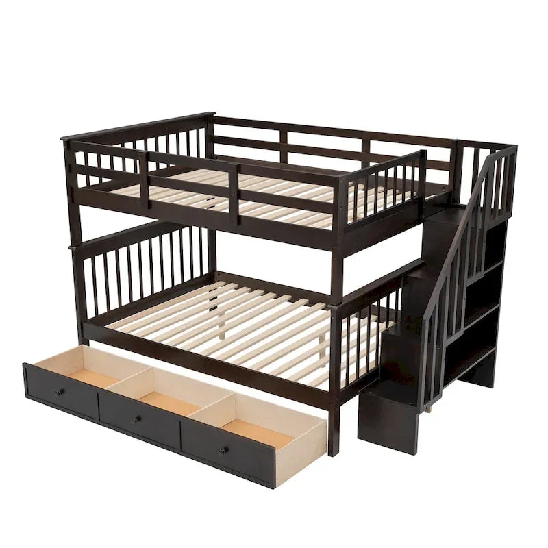 Lit superposé complet sur complet avec tiroir, rangement et barrière de sécurité pour chambre à coucher, couleur expresso (ancien SKU : LP000310AAP)