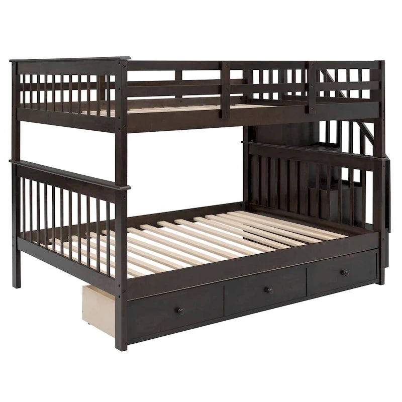 Lit superposé complet sur complet avec tiroir, rangement et barrière de sécurité pour chambre à coucher, couleur expresso (ancien SKU : LP000310AAP)