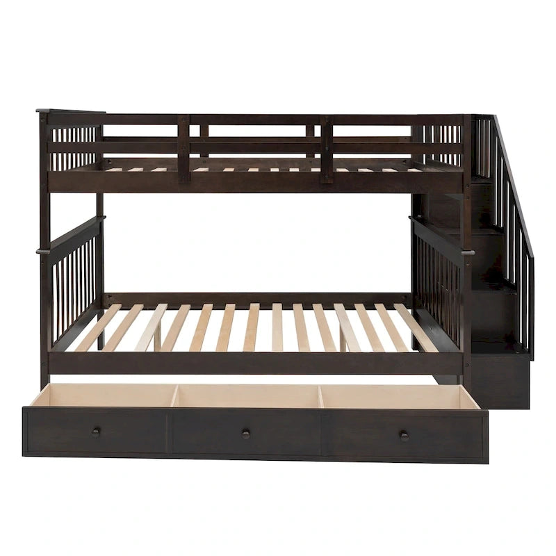 Lit superposé complet sur complet avec tiroir, rangement et barrière de sécurité pour chambre à coucher, couleur expresso (ancien SKU : LP000310AAP)