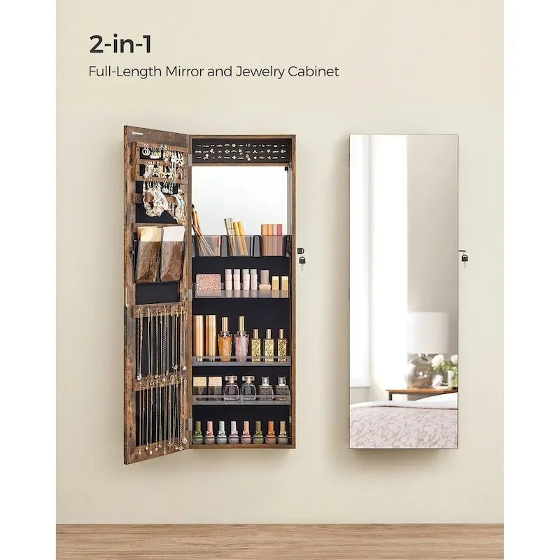 Armoire à bijoux verrouillable en bois blanc avec miroir – 14,8L x 3,8P x 42,5H